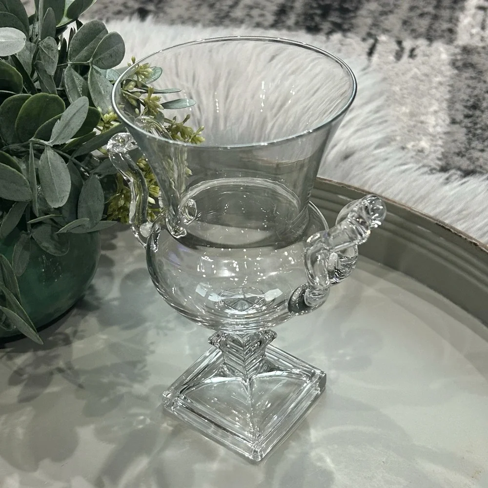 Duncan‎ Miller MCM 1940's Grecian Clear Glass Urn Vase With Handles